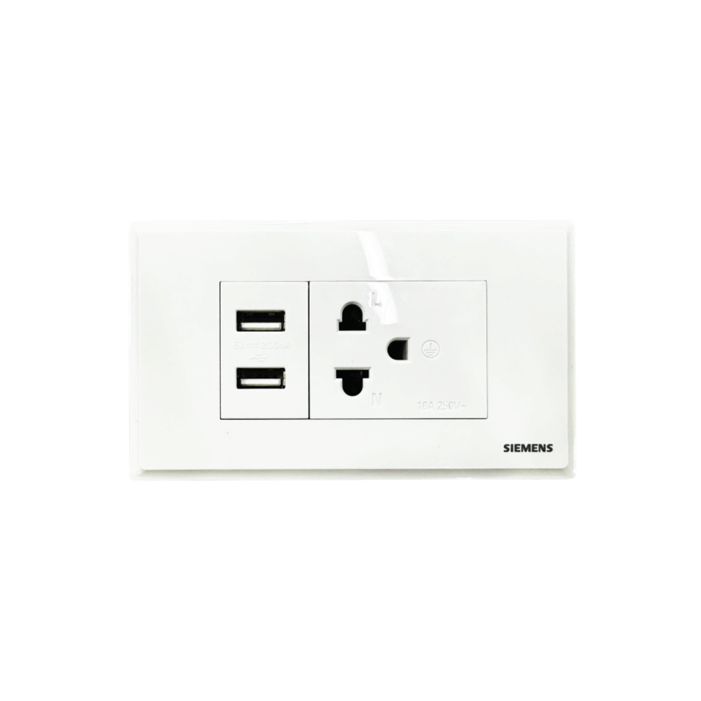 เต้ารับเดี่ยว 3 ขา + USB 2 ช่อง SIEMENS ซีรีส์ RELFA 120 ชุดพร้อมฝา 1 ช่อง 3 M